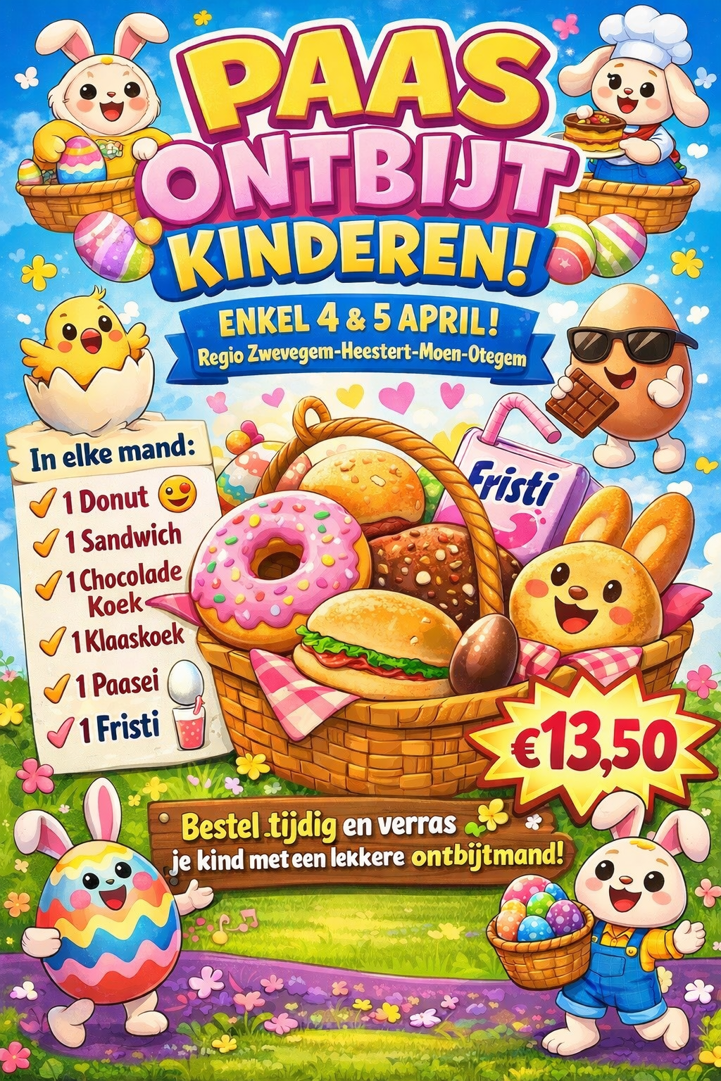 Paas Ontbijt kinderen enkel 4&5 april regio zwevegem-heestert-moen-otegem